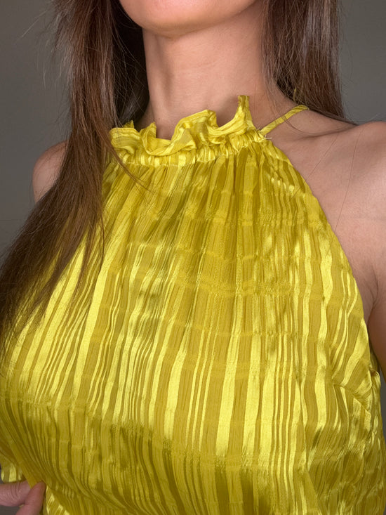 Yellow Textured Stripe Halter Peplum Top - Born To Glam Born To Glam