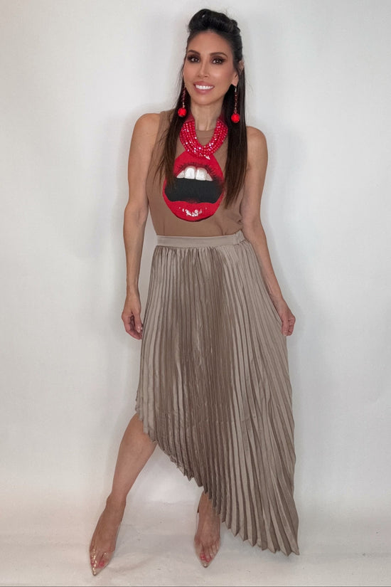 Open Lips Waffle-Knit Graphic Tank Top - Born To Glam Born To Glam