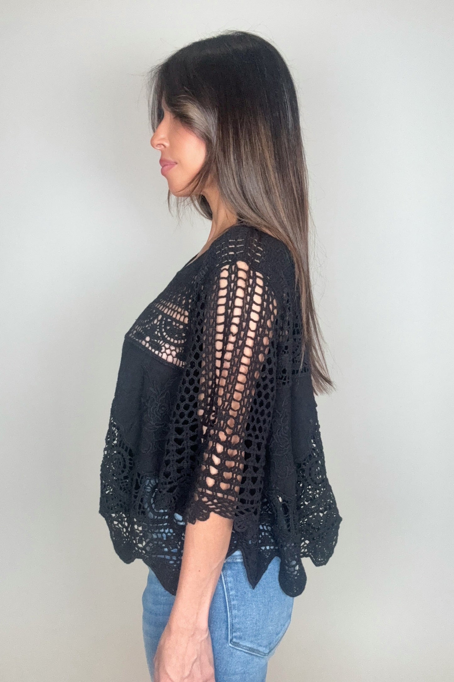 Black Oversized Lace And Crochet Top - Born To Glam Born To Glam