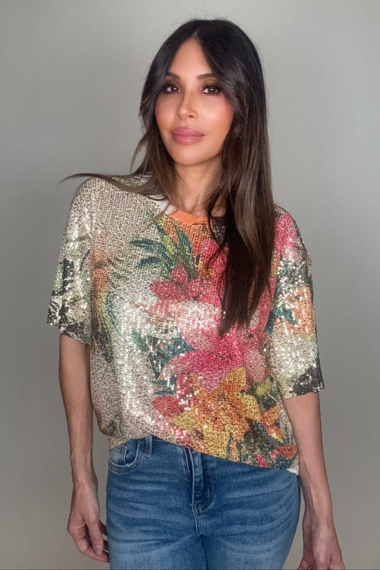 Gold Tropical Sequin Tee - Born To Glam Born To Glam