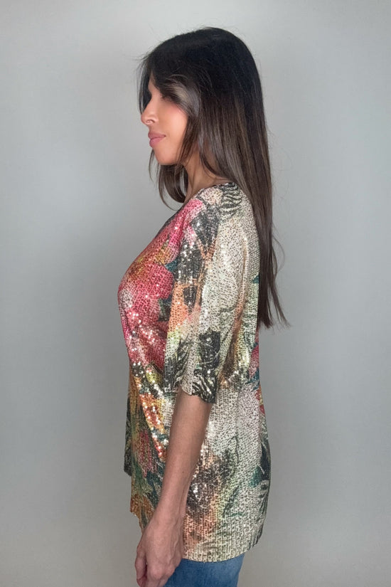 Gold Tropical Sequin Tee - Born To Glam Born To Glam