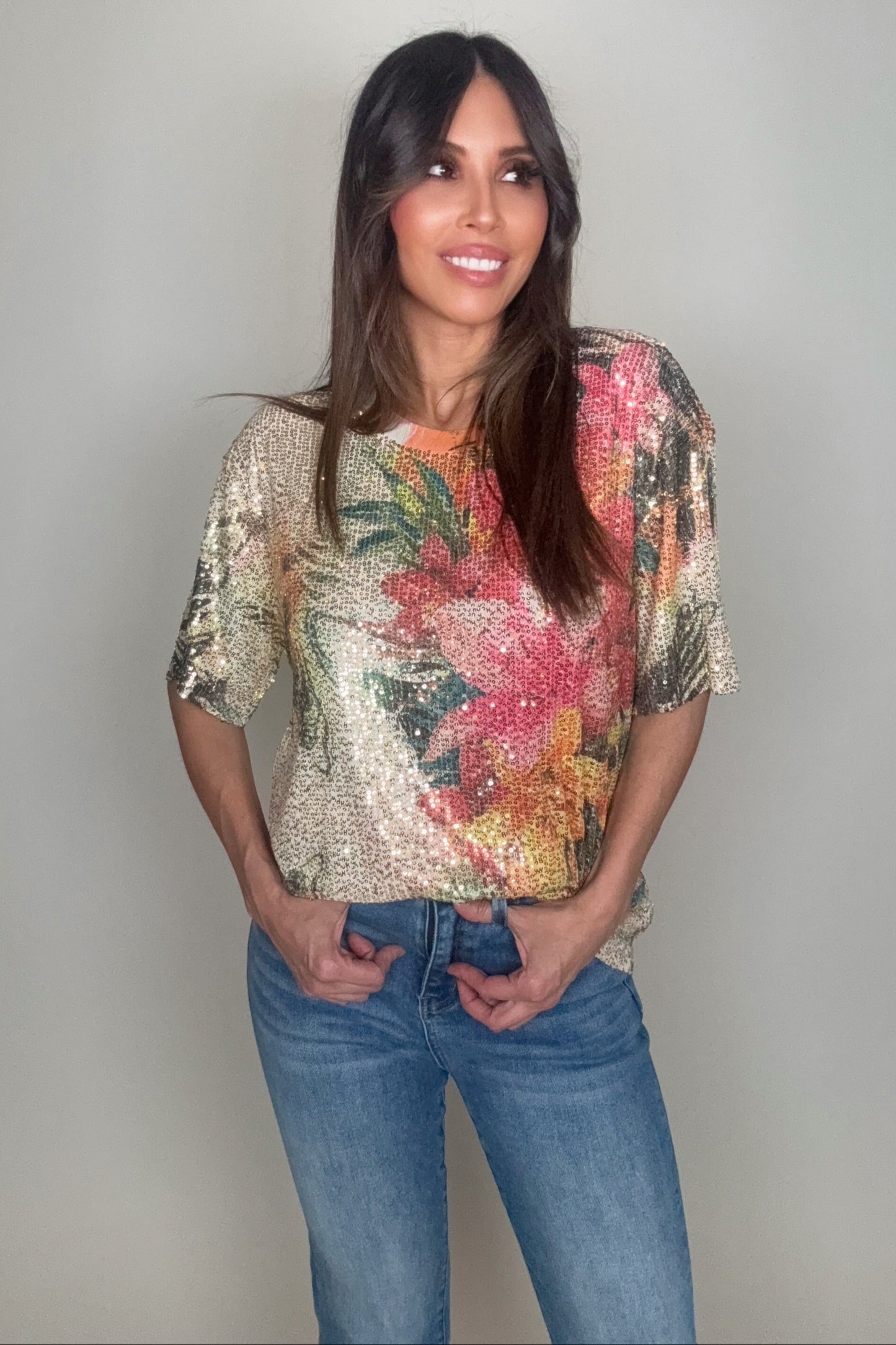 Gold Tropical Sequin Tee - Born To Glam Born To Glam