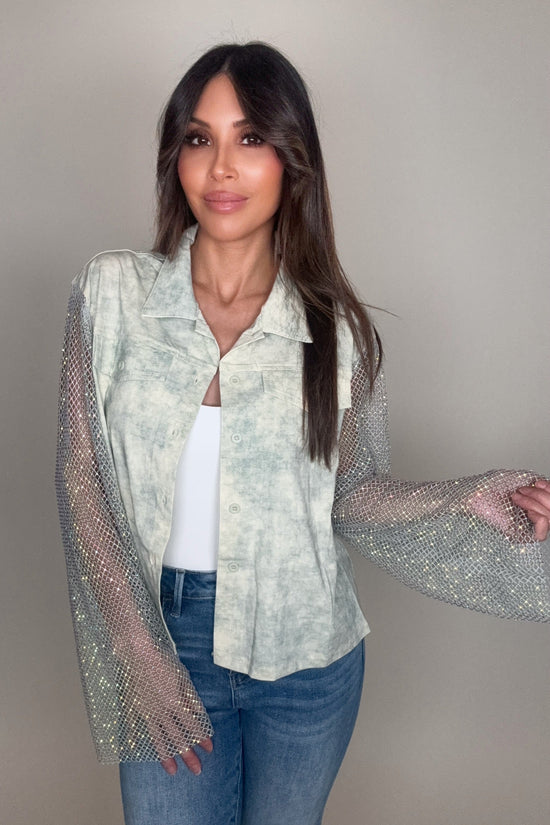 Mint Tye Dye Crystal Sleeve Jacket - Born To Glam Born To Glam