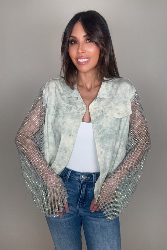 Mint Tye Dye Crystal Sleeve Jacket - Born To Glam Born To Glam