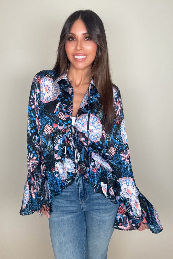 Black Ruffle Flare Sleeve Top - Born To Glam Born To Glam