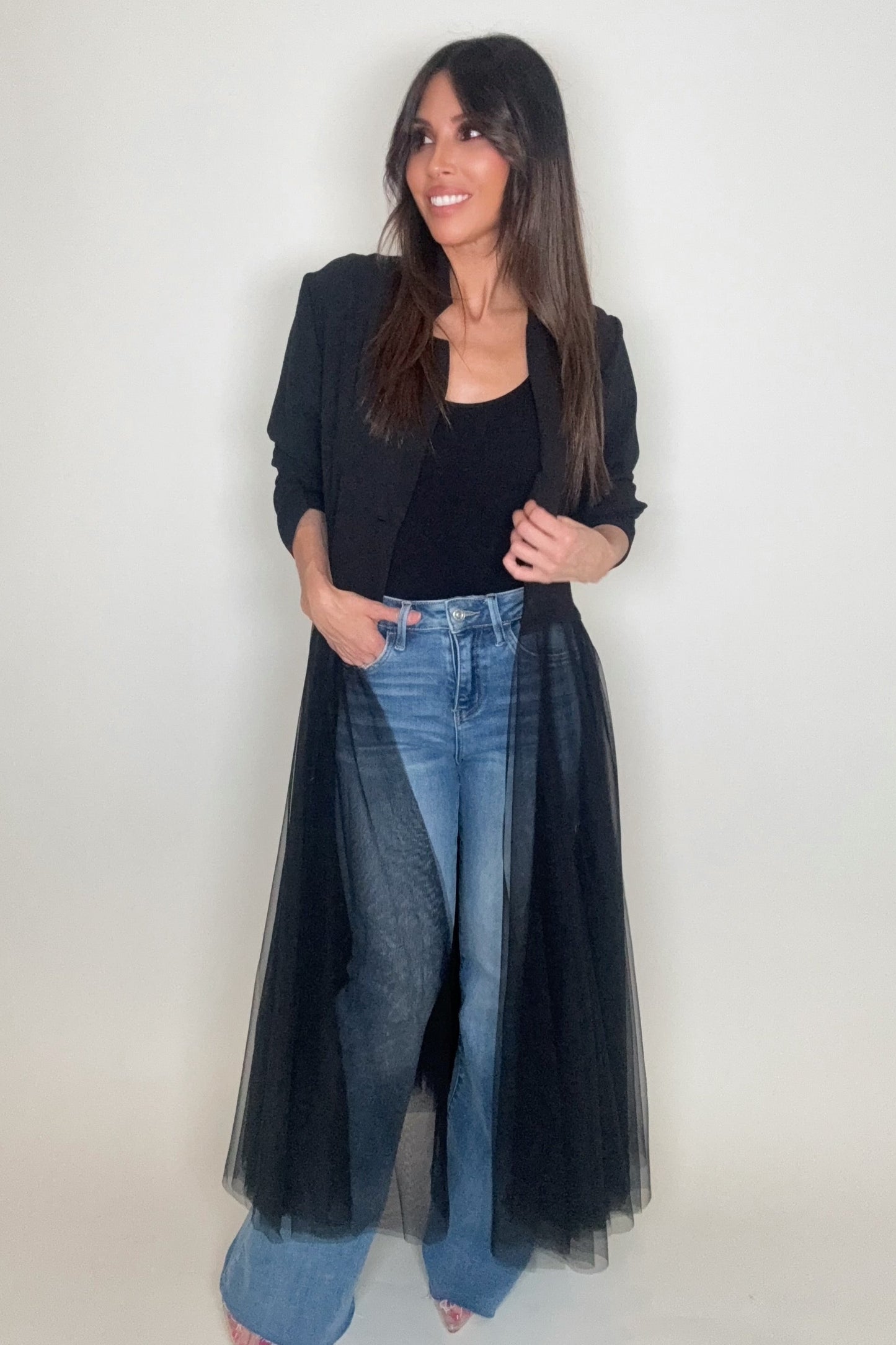 Black Mesh Cardigan Blazer - Born To Glam Born To Glam