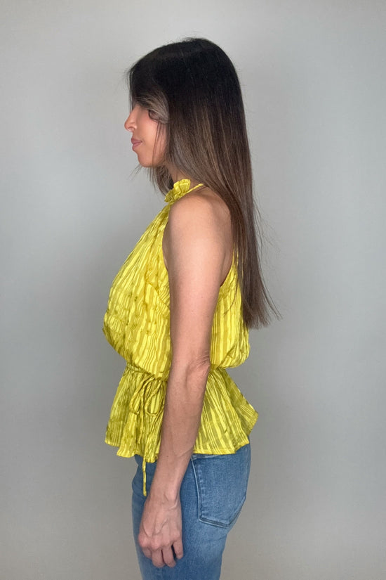 Yellow Textured Stripe Halter Peplum Top - Born To Glam Born To Glam