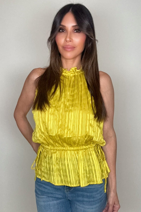 Yellow Textured Stripe Halter Peplum Top - Born To Glam Born To Glam