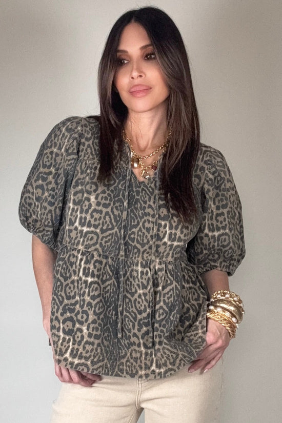 Puff Sleeve Leopard Print Top Born To Glam