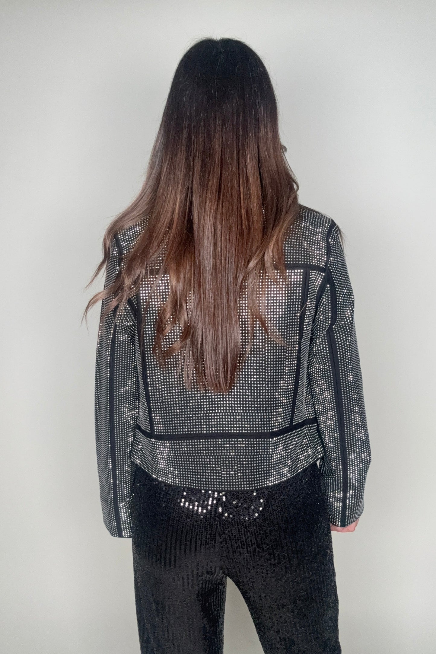 Crystal Studded Stretch Zip Up Moto Jacket - Born To Glam Born To Glam