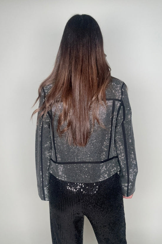 Crystal Studded Stretch Zip Up Moto Jacket - Born To Glam Born To Glam