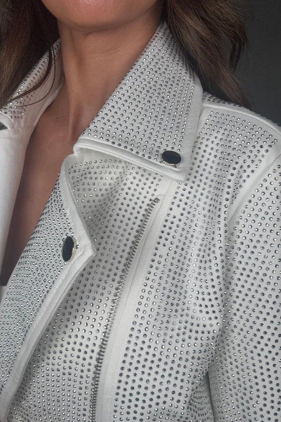 Crystal Studded Stretch Zip Up Moto Jacket - Born To Glam Born To Glam
