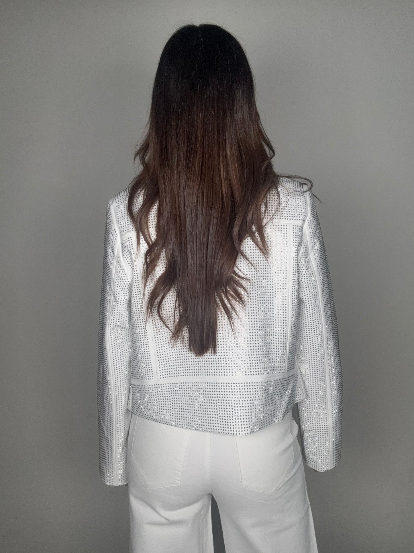 Crystal Studded Stretch Zip Up Moto Jacket - Born To Glam Born To Glam