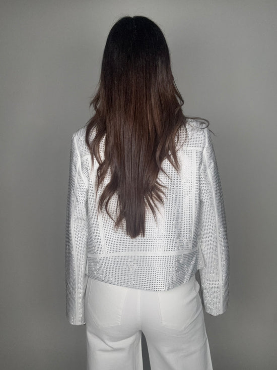 Crystal Studded Stretch Zip Up Moto Jacket - Born To Glam Born To Glam