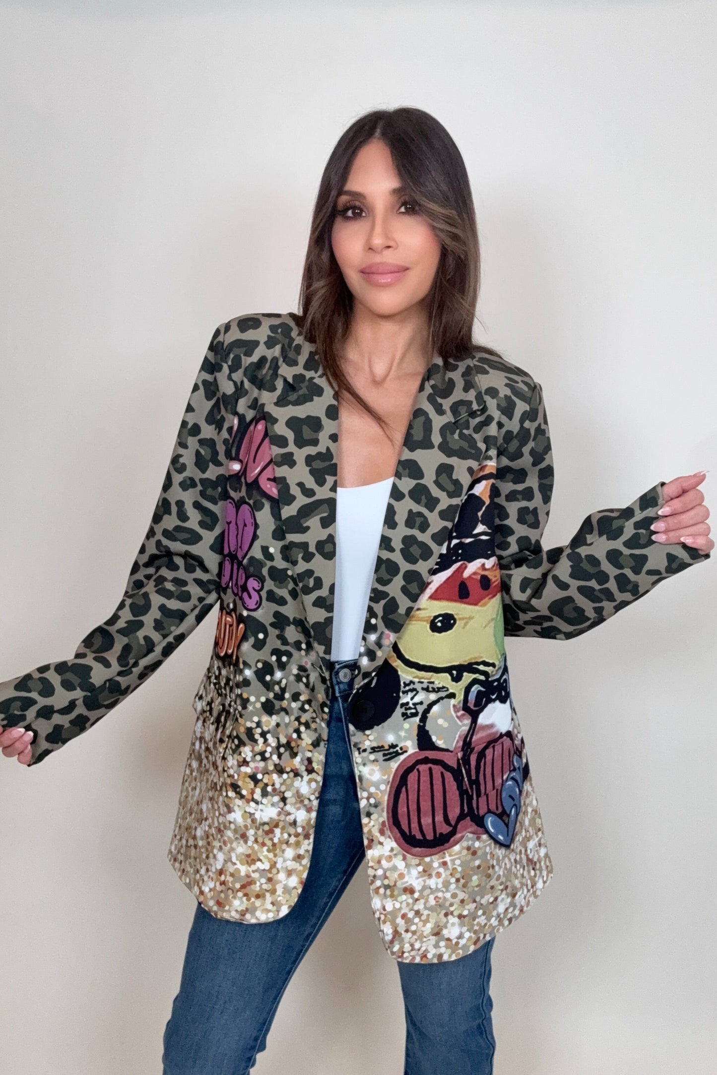 Gold Snoopy Leopard Print Blazer Born To Glam