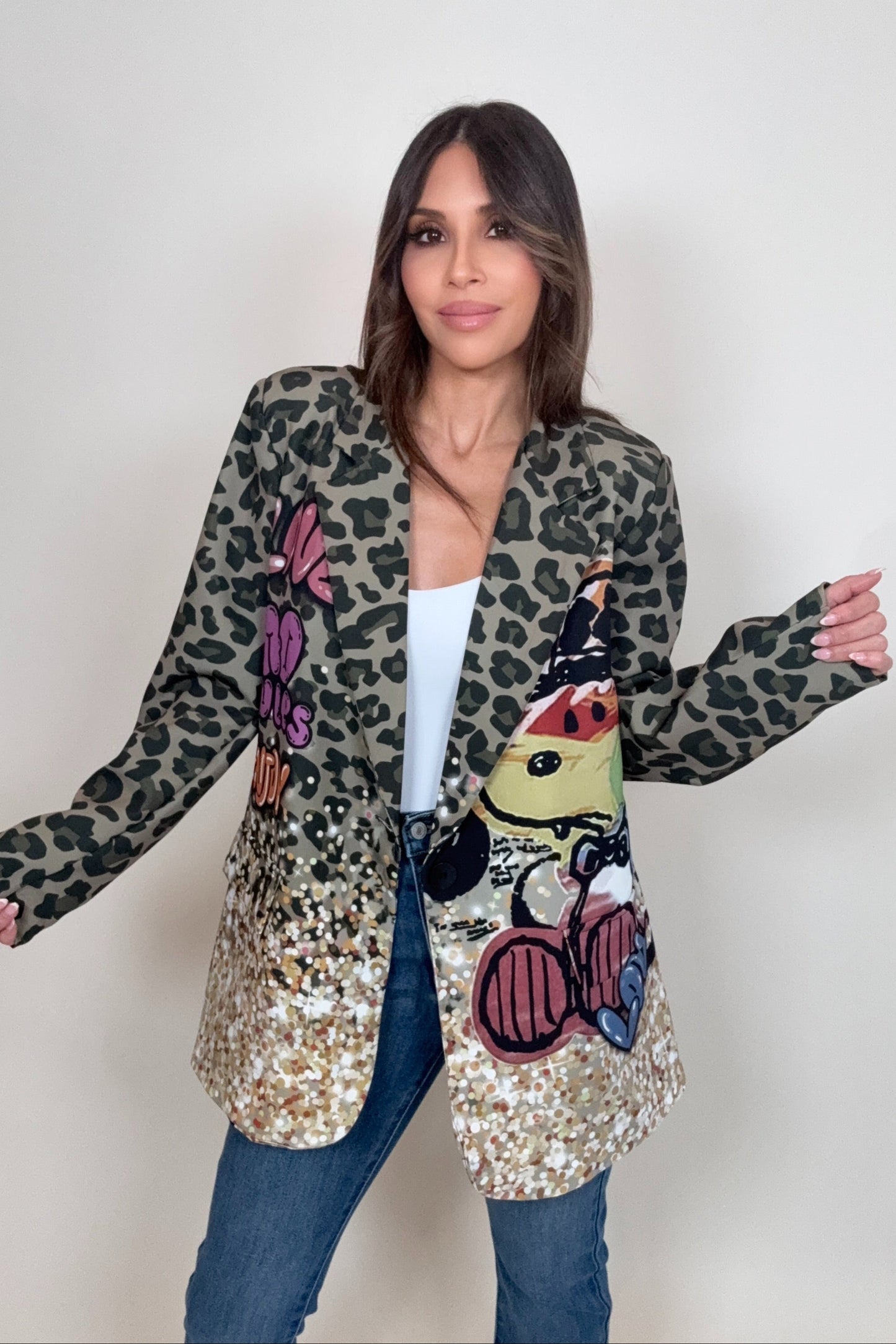 Gold Snoopy Leopard Print Blazer Born To Glam