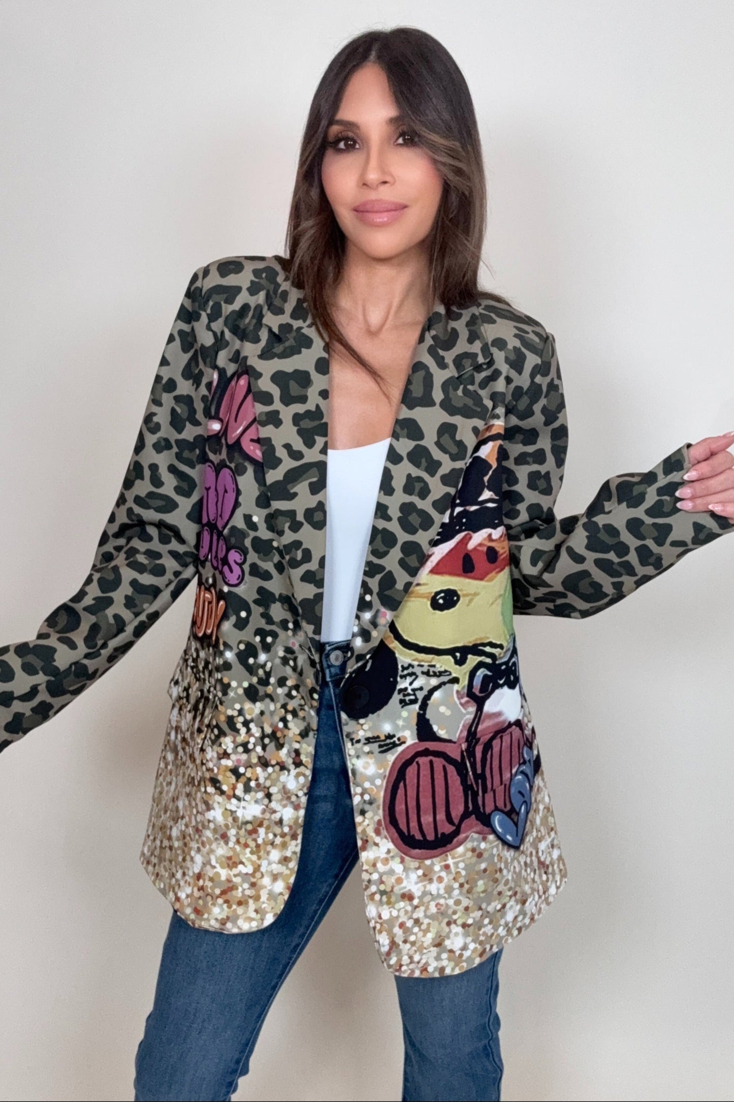 Gold Snoopy Leopard Print Blazer - Born To Glam Born To Glam