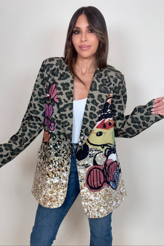Gold Snoopy Leopard Print Blazer - Born To Glam Born To Glam