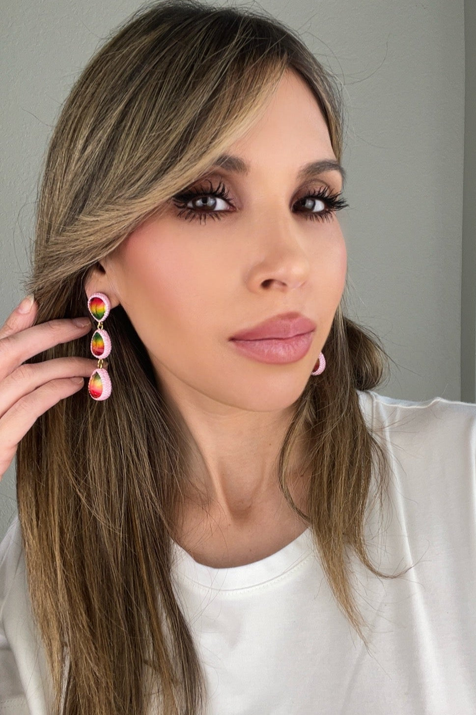 Teardrop Multicolor Gemstone Crystal Sterling Silver Triple Drop Earrings - Born To Glam Born To Glam