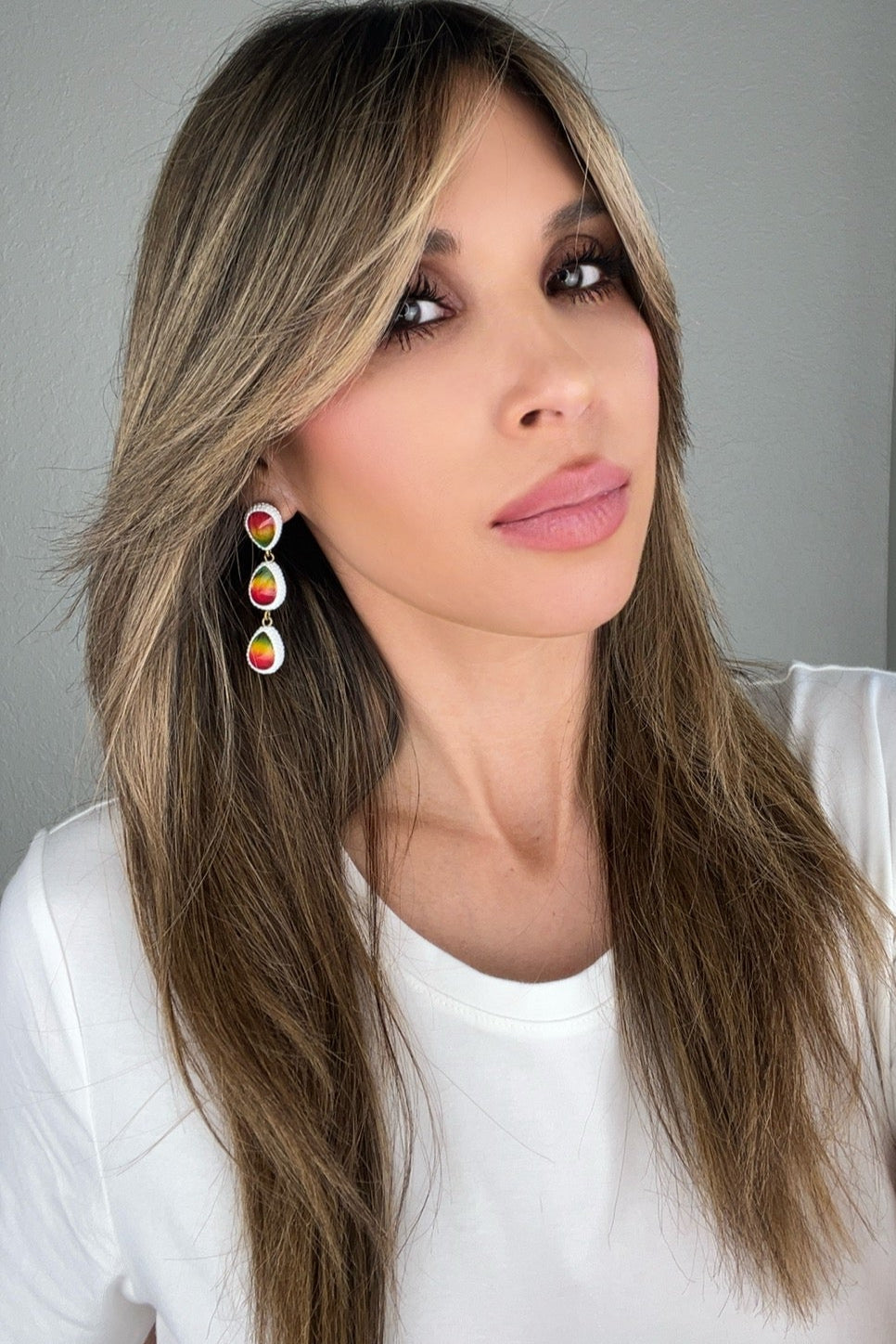 Teardrop Multicolor Gemstone Crystal Sterling Silver Triple Drop Earrings - Born To Glam Born To Glam