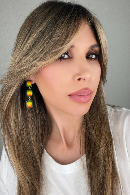 Square Multicolor Gemstone Crystal Sterling Silver Triple Drop Earrings - Born To Glam Born To Glam