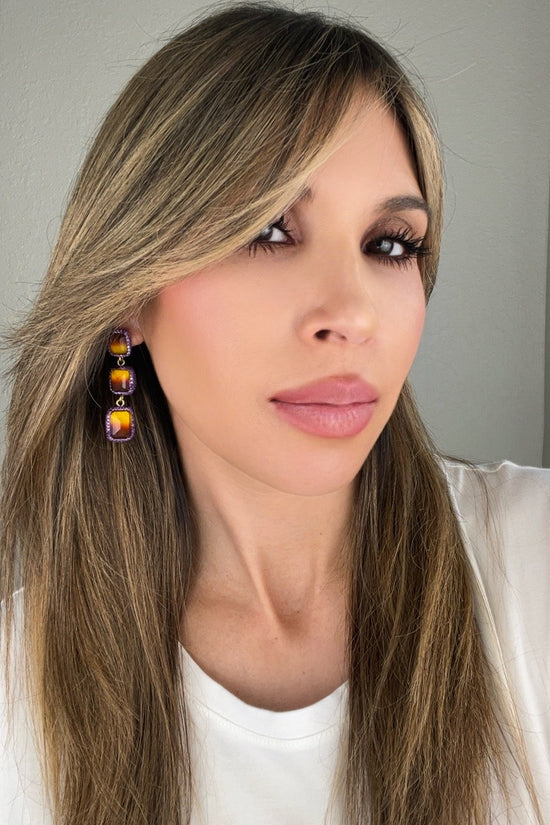 Square Multicolor Gemstone Crystal Sterling Silver Triple Drop Earrings - Born To Glam Born To Glam