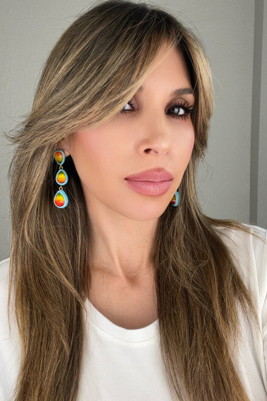 Teardrop Multicolor Gemstone Crystal Sterling Silver Triple Drop Earrings - Born To Glam Born To Glam