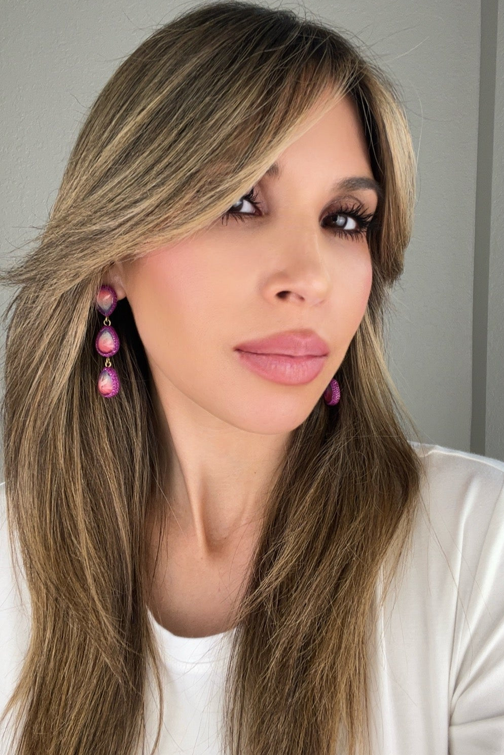 Teardrop Multicolor Gemstone Crystal Sterling Silver Triple Drop Earrings - Born To Glam Born To Glam