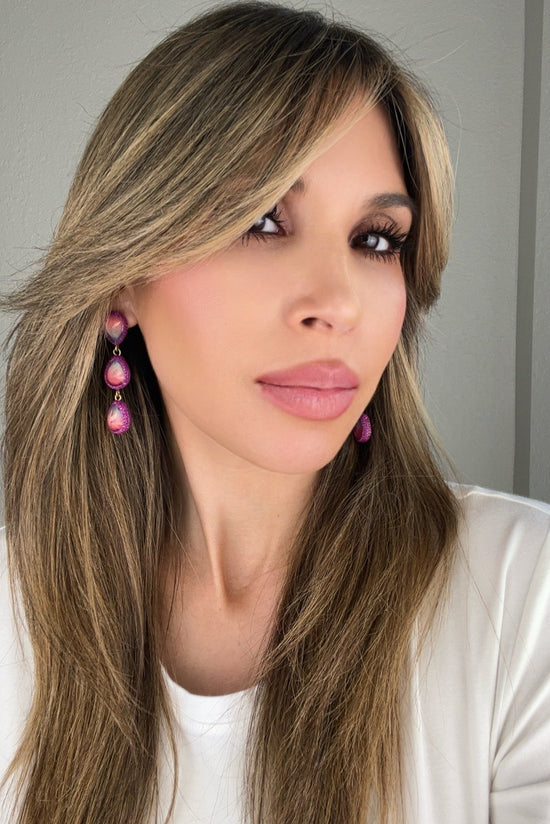 Teardrop Multicolor Gemstone Crystal Sterling Silver Triple Drop Earrings - Born To Glam Born To Glam