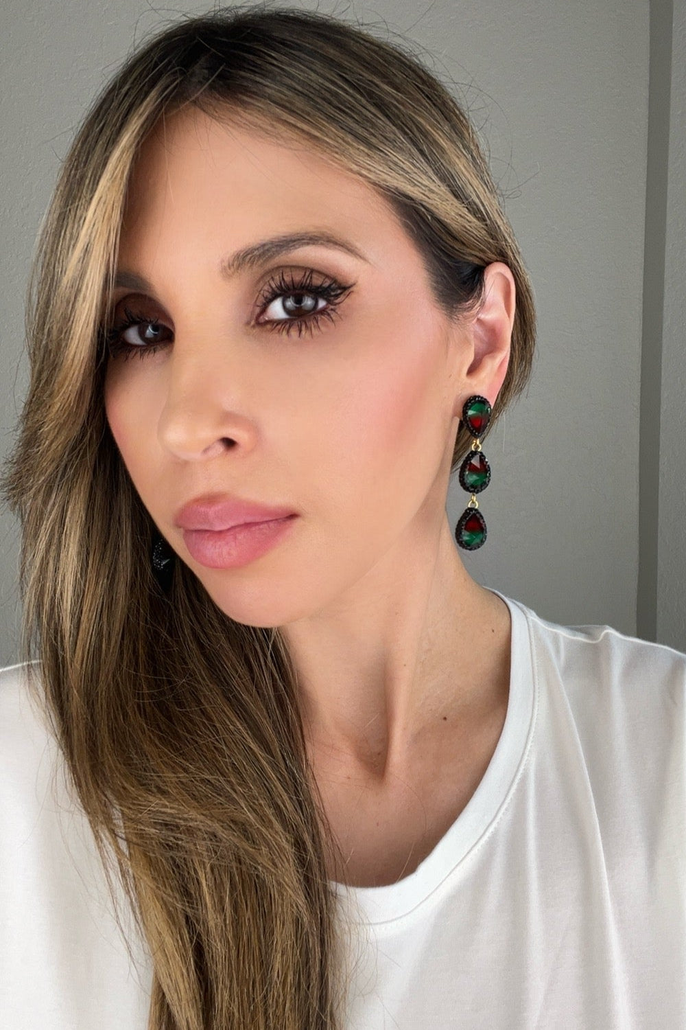 Teardrop Multicolor Gemstone Crystal Sterling Silver Triple Drop Earrings - Born To Glam Born To Glam