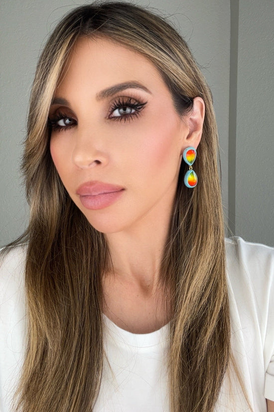 Teardrop Multicolor Gemstone Crystal Sterling Silver Double Drop Earrings - Born To Glam Born To Glam