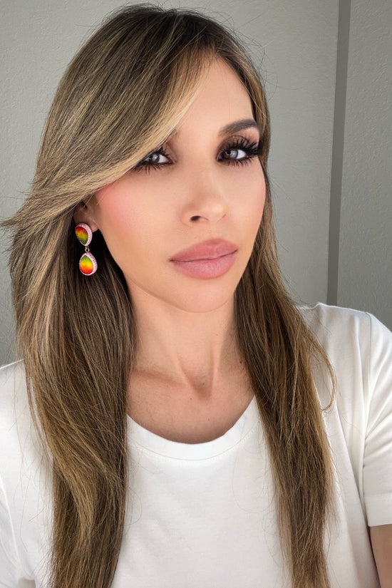 Teardrop Multicolor Gemstone Crystal Sterling Silver Double Drop Earrings - Born To Glam Born To Glam