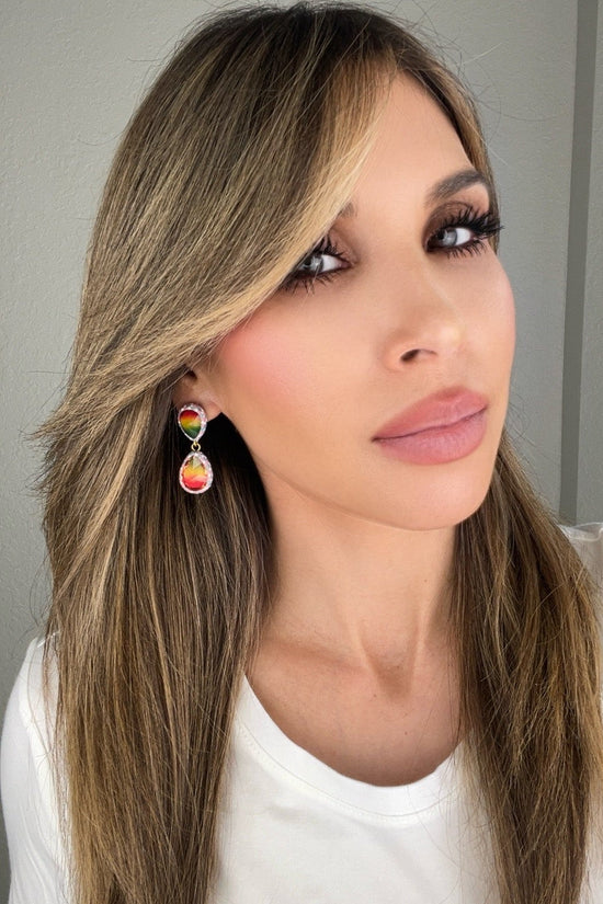 Teardrop Multicolor Gemstone Crystal Sterling Silver Double Drop Earrings - Born To Glam Born To Glam