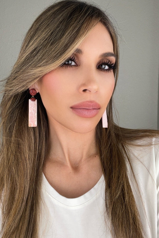 Pink Elegant Carved Sterling Silver Drop Earrings - Born To Glam Born To Glam