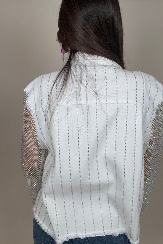 White Mesh Sleeve Denim Jacket Born To Glam