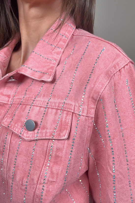 Pink Crystal Stripe Denim Jacket - Born To Glam Born To Glam