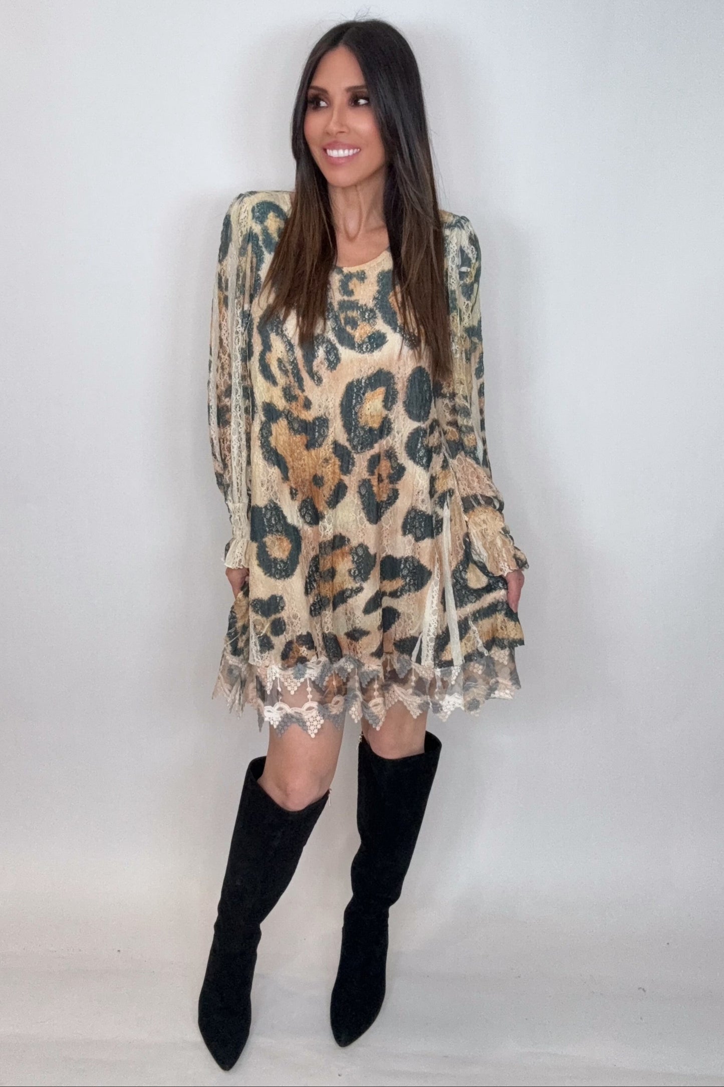Leopard Lined All Lace Tunic Top - Born To Glam Born To Glam