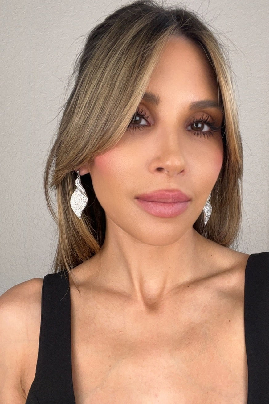 Crystal Leaf Sterling Silver Drop Earring - Born To Glam Born To Glam