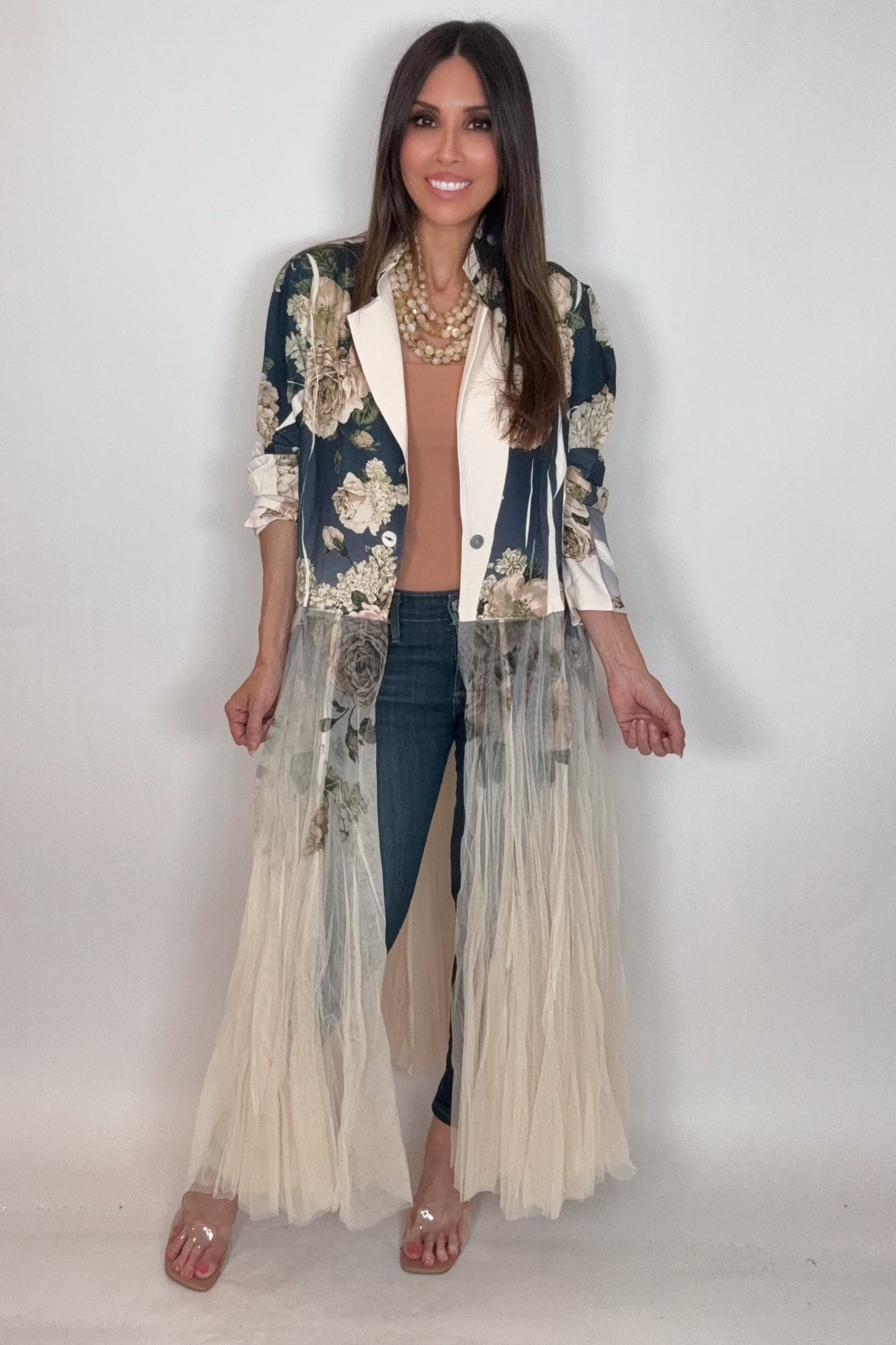 Navy Flower Cardigan Blazer - Born To Glam Born To Glam