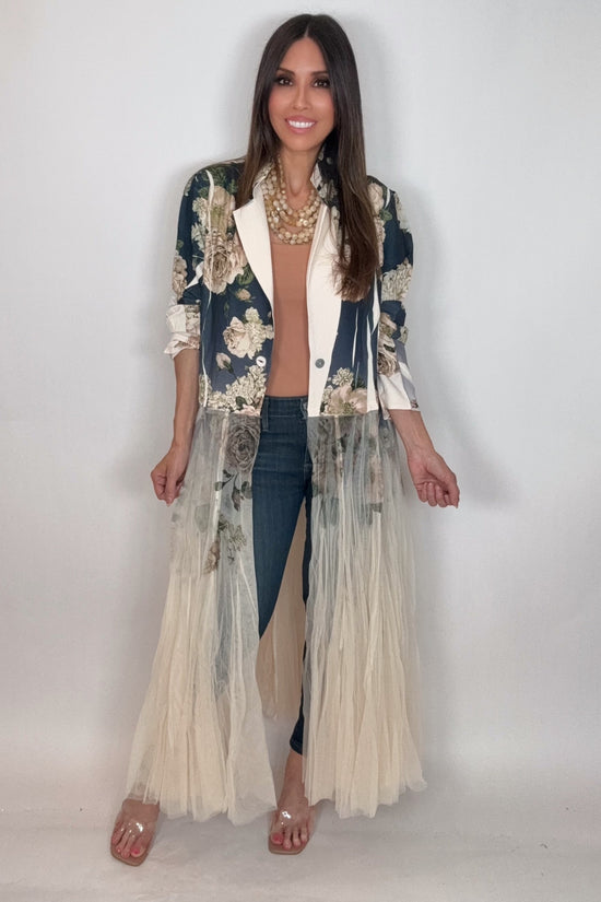 Navy Flower Cardigan Blazer - Born To Glam Born To Glam