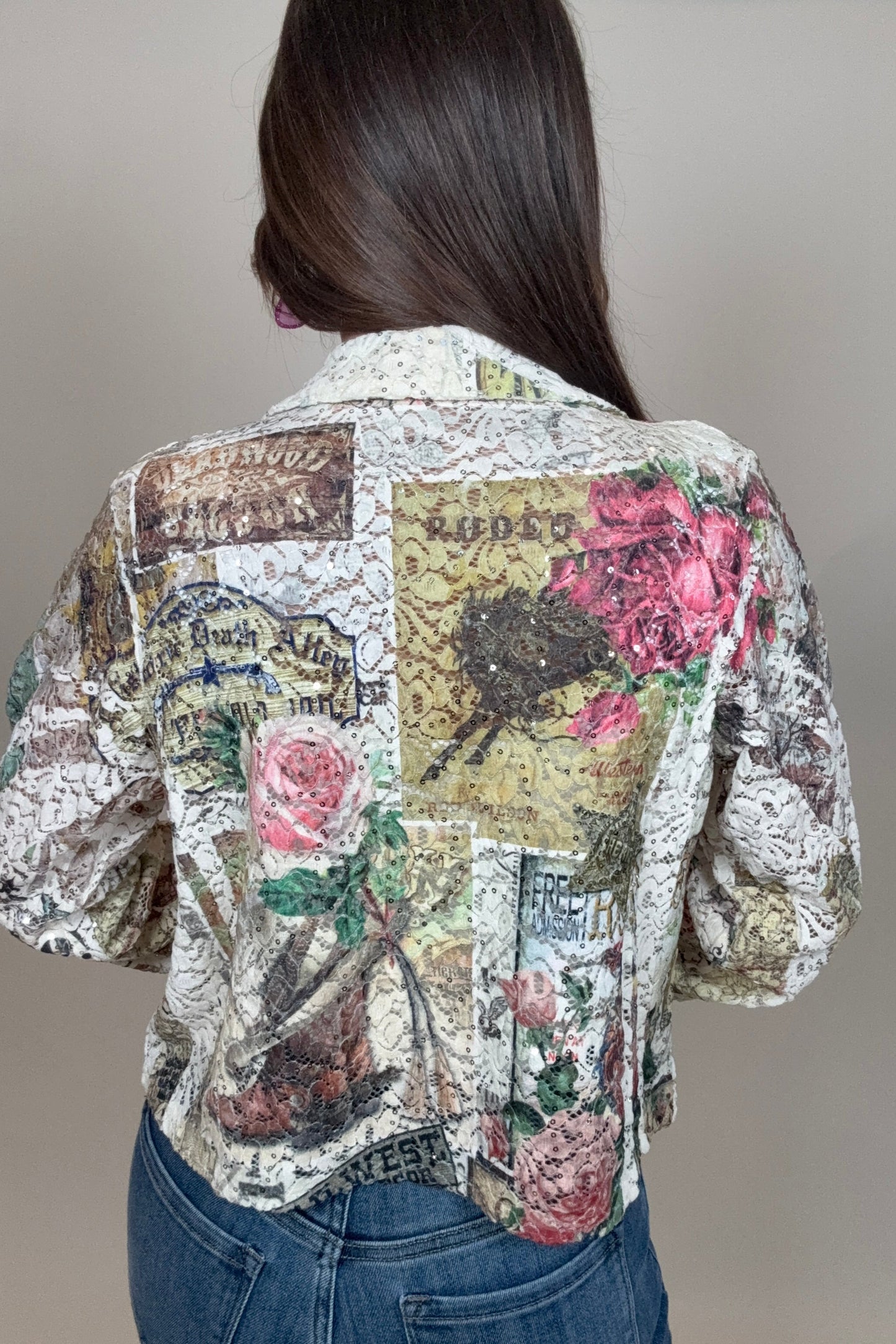 Lace Floral Sequin Crop Jacket - Born To Glam Born To Glam