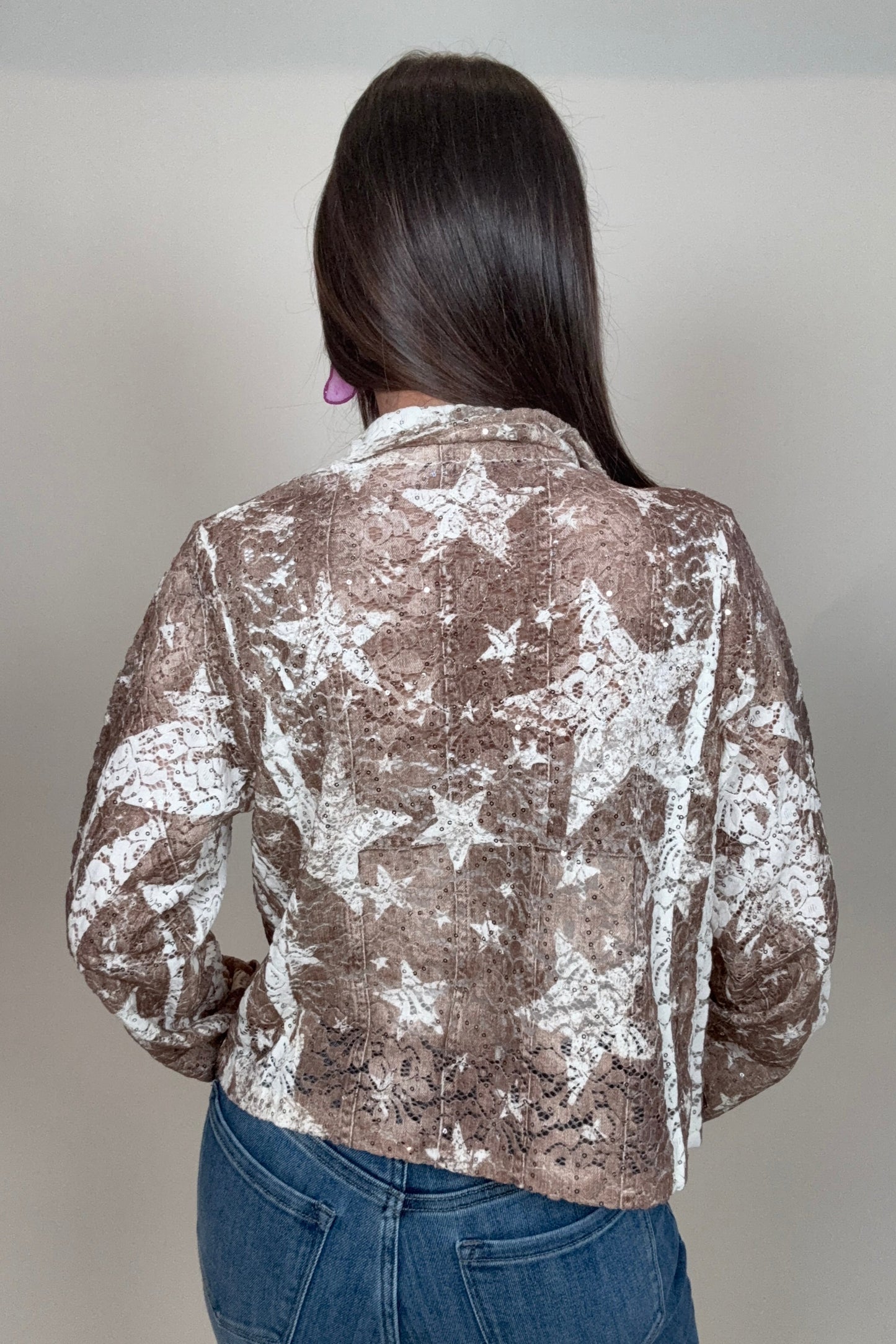 Tan Star Lace Cropped Jacket - Born To Glam Born To Glam