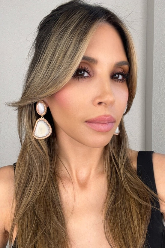Golden Ivory Double Agate Sterling Silver Earring - Born To Glam Born To Glam