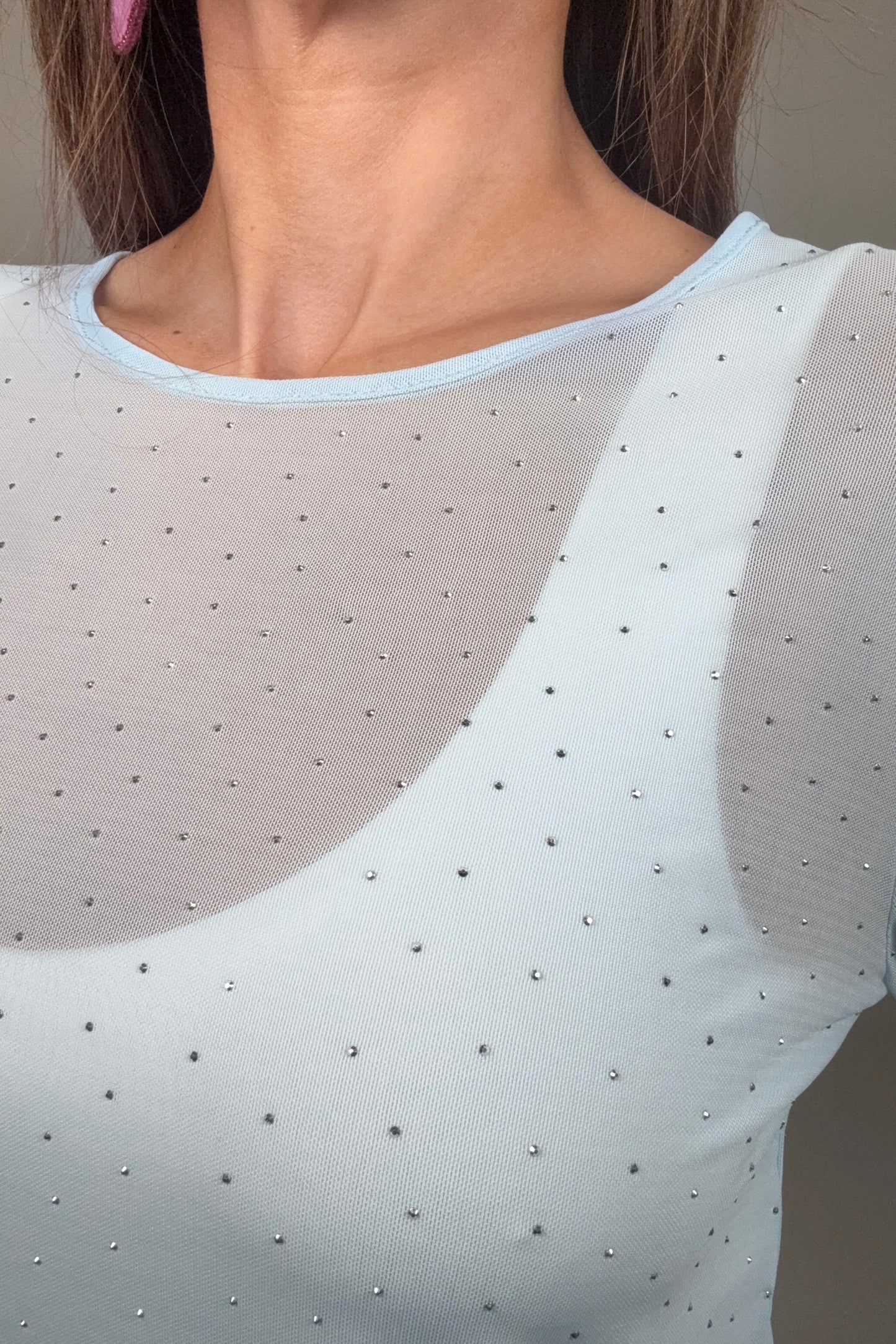 Blue Mesh Crystal Top - Born To Glam Born To Glam