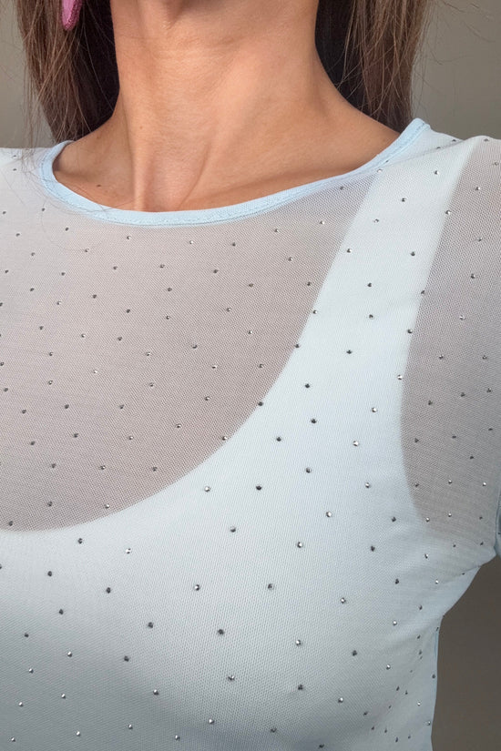 Blue Mesh Crystal Top - Born To Glam Born To Glam