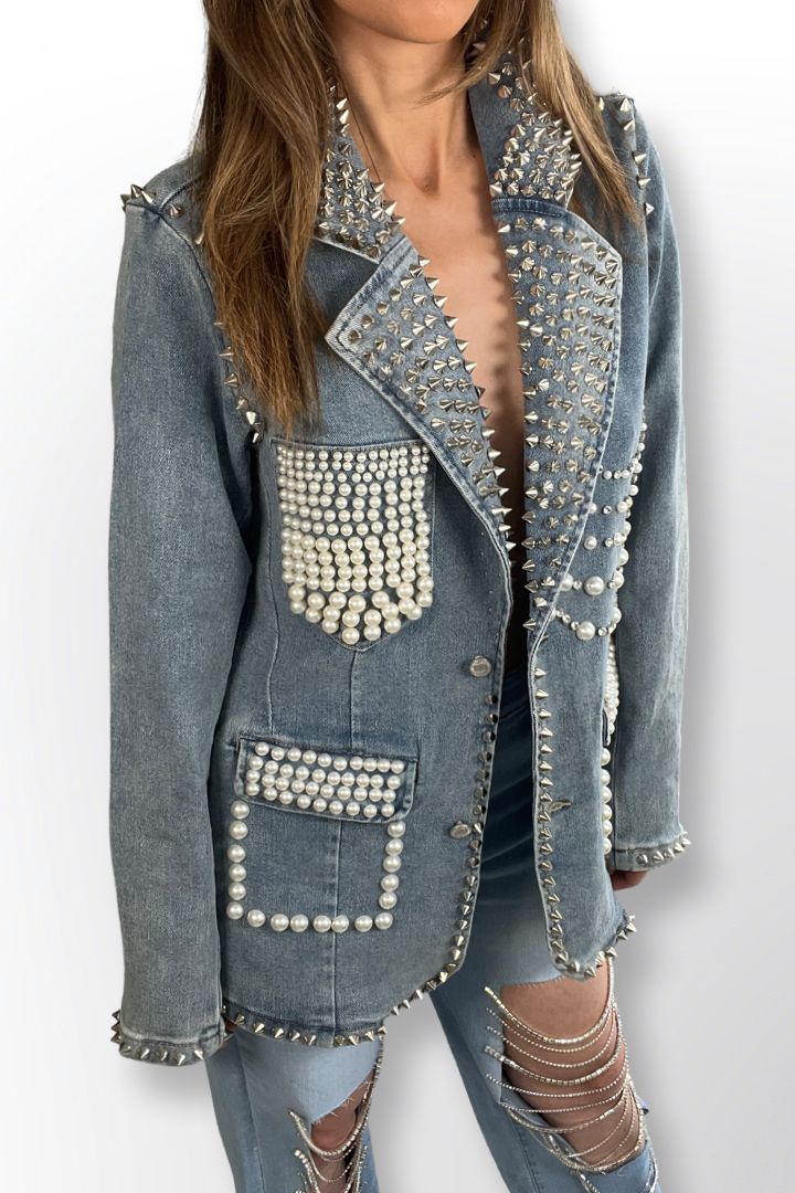 Studded Pearl Blazer - Born To Glam Born To Glam