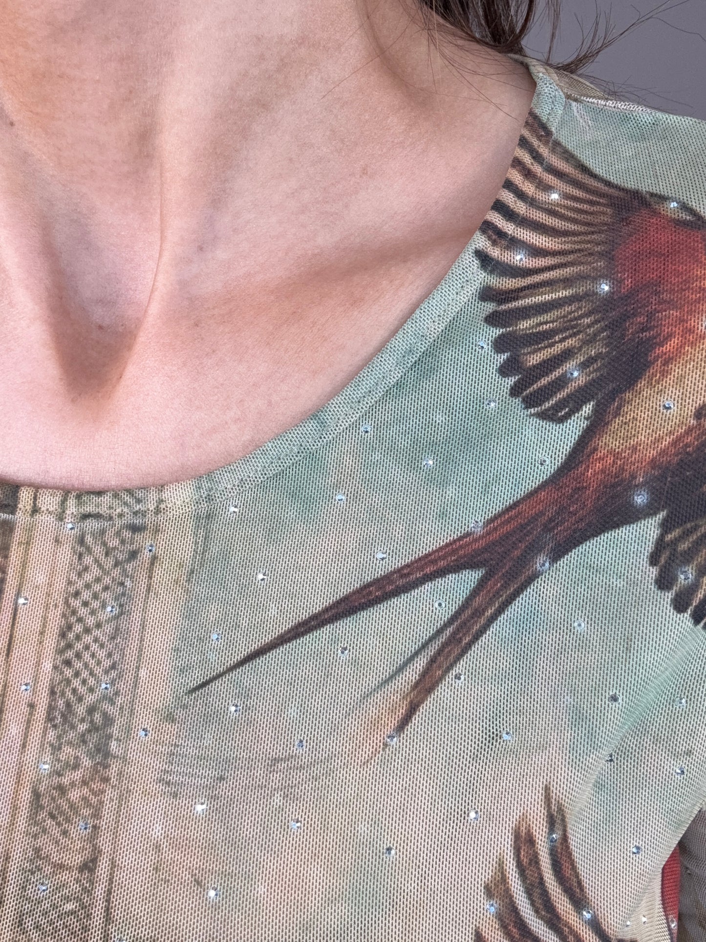 Sparkly Vintage Bird Mesh Top - Born To Glam Born To Glam