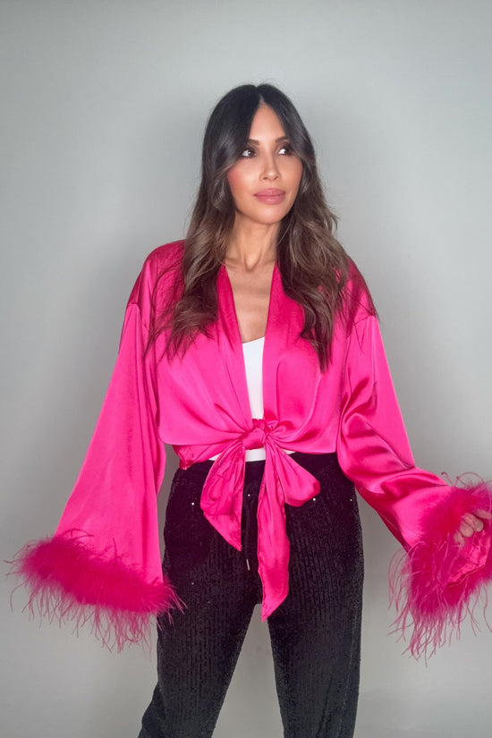 Pink Feather Trim Sleeve Top - Born To Glam Born To Glam