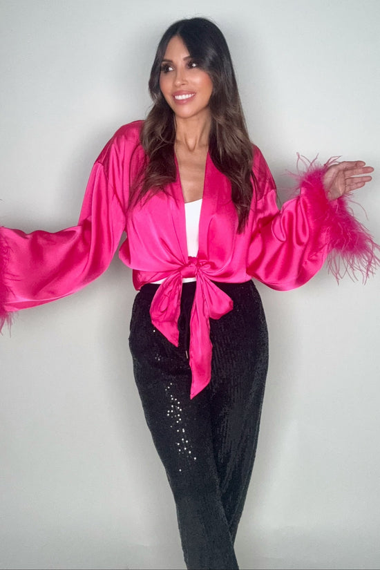 Pink Feather Trim Sleeve Top - Born To Glam Born To Glam