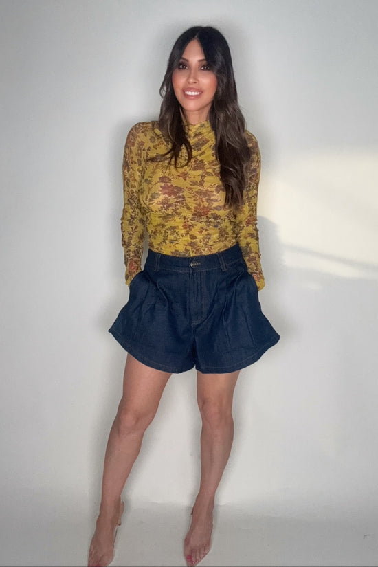 Yellow Mock Neck Ruching Top - Born To Glam Born To Glam